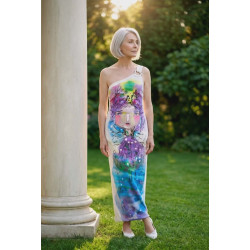 Zöld divat, kézzel festett, egyedi, dizájner pamut ruha.